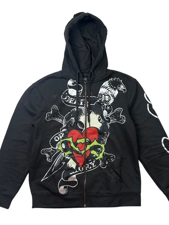 Other - Ed Hardy Grey 'Death or Glory' Heart Zip-Up Hoodie Large